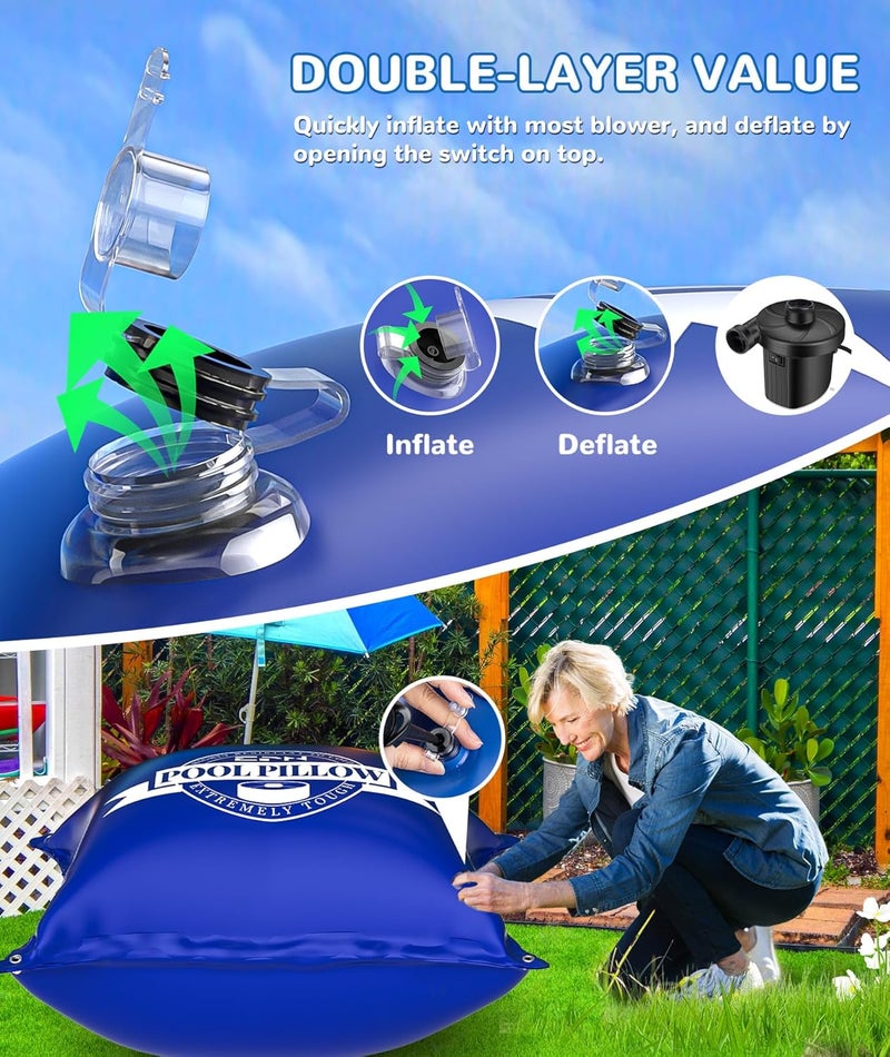 EPN 4 x 4 Ft Pool Pillows for Above Ground Pool, 0.5mm Thick PVC Cold-Resistant Pool Cover Air Pillow with 49.2 Ft Rope, Winterizing Ice Equalizer Inflated Closing Winter Kit for Supporting Pool Cover - Image 5